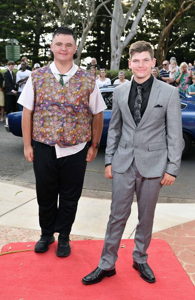 Blake Kermond and Reon Saal at Centenary Heights State High School formal. Picture; Patrick Woods.