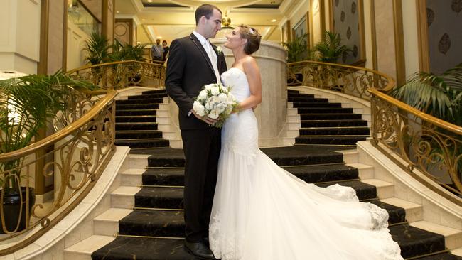 Tarryn Sohn and Jason Conway at their wedding at The Langham Hotel. Picture: CK Photography