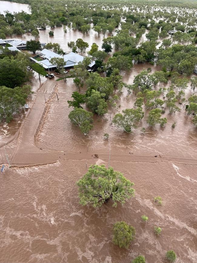 Aerial images showing the extent of the Fitzroy River flooding in northern WA, where ex-tropical cyclone Ellie has brought torrential rainfall. Picture: DFES