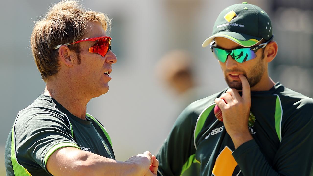 Warne and Lyon during the 2014 Test series in South Africa. (Photo by Morne de Klerk/Getty Images)