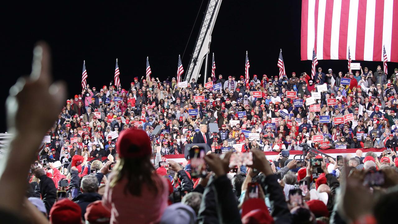 The President drew a large crowd. There was no social distancing, and few of the attendees wore face masks. Picture: Getty Images/AFP