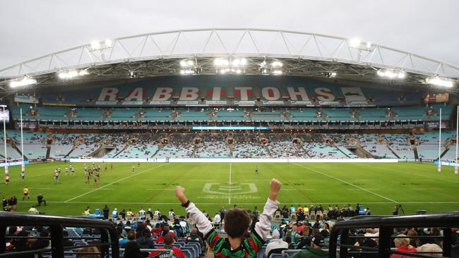 NRL match between the South Sydney Rabbitohs and the Cronulla Sharks at ANZ Stadium. General crowd photos, as there will be no crowds at NRL matches for the near future beginning Monday March 16, 2020 due to the Corona Virus. Picture: David Swift.