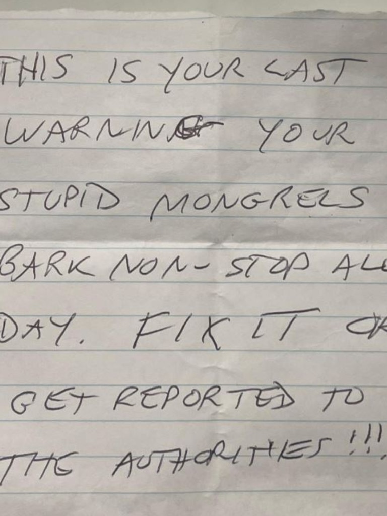 A Sherwood woman has posted her frustrations to Facebook after a neighbour left threatening notes calling out her dogs for excessive barking. Picture: Facebook.