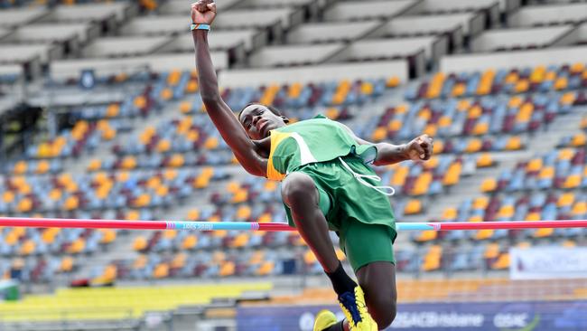 Under 14 High Jumper Alikana Malish at the Queensland All Schools track and field championships at QSAC. Picture, John Gass