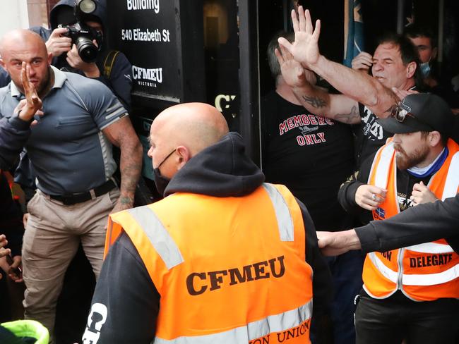 Hundreds of protesters gathered at the exposure site last Monday, where the windows of the building were smashed with milk crates. Picture: David Crosling