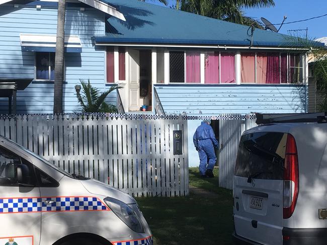 Police during the investigation into Edward Bashford’s death at the Campbell Street, Depot Hill, residence on April 16, 2019.