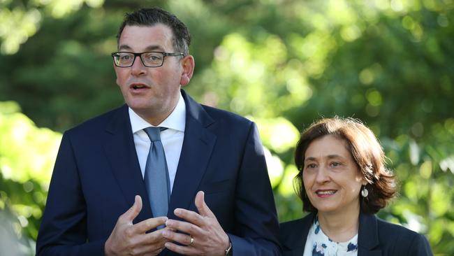 Premier Daniel Andrews and Environment Minister Lily D'Ambrosio. Picture: David Crosling (AAP)