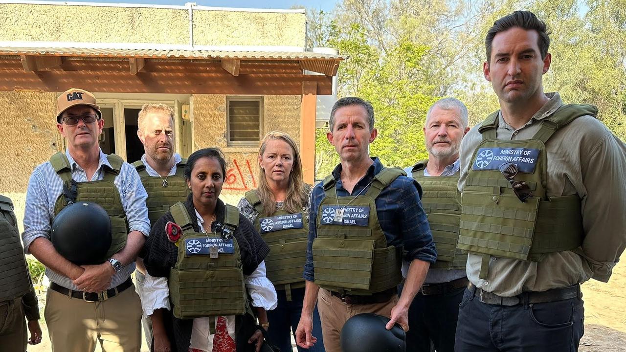 Andrew Wallace, Joel Burnie, Michelle Ananda-Rajah, Zoe McKenzie, Simon Birmingham, David Fawcett and Josh Burns during a bipartisan trip to Israel after the attack.