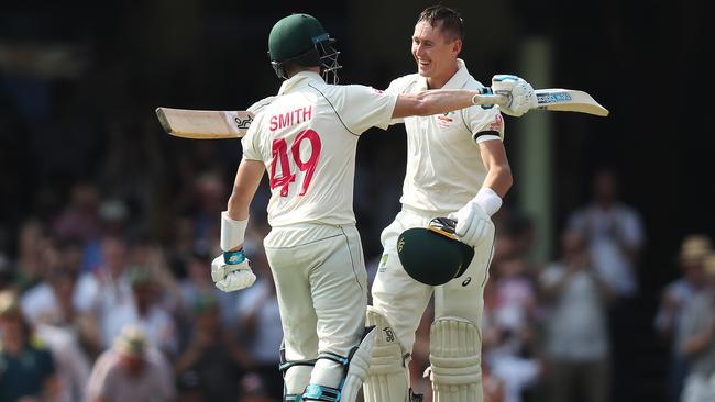 Marnus Labuschagne celebrates his century during last year’s Sydney Test. Picture: Brett Costello