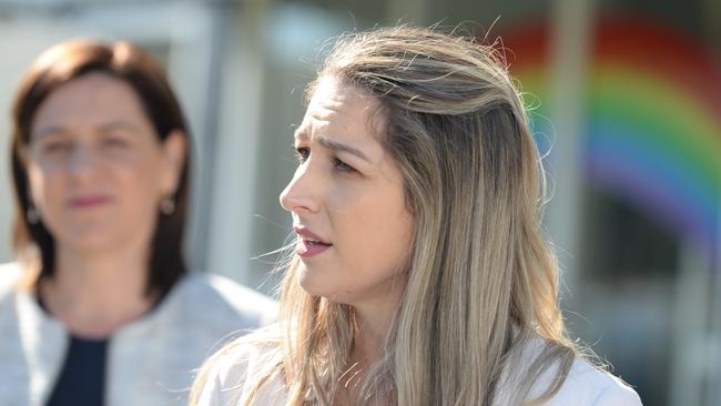 LNP Leader Deb Frecklington and LNP Member for Currumbin Laura Gerber. Picture: Lawrence Pinder