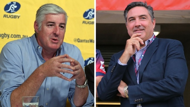 ARU chairman Cameron Clyne and former Melbourne Rebels owner Andrew Cox.