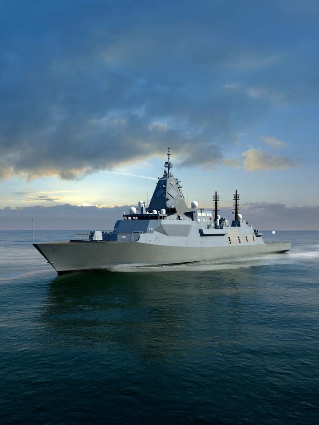 An artist’s impression of the BAE Systems SEA 5000 Future Frigate being built for the Austrlaian Defence Force.