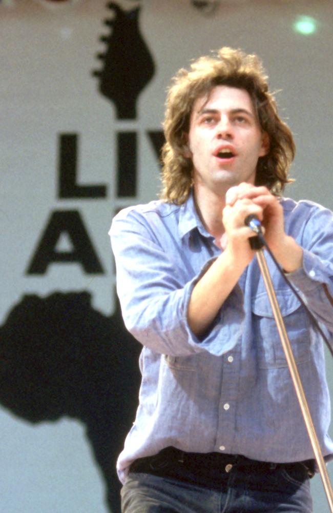 Bob Geldof and the Boomtown Rats performing live at the Live Aid Concert, Wembley Stadium, London on 13th July 1985.; (Photo by Steve Rapport/Photoshot/Getty Images)