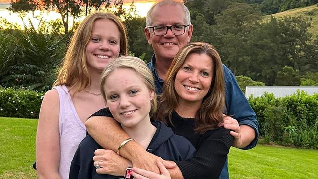 Former prime minister Scott Morrison with wife Jenny and daughters Lily and Abbey. Photo: Instagram / Supplied