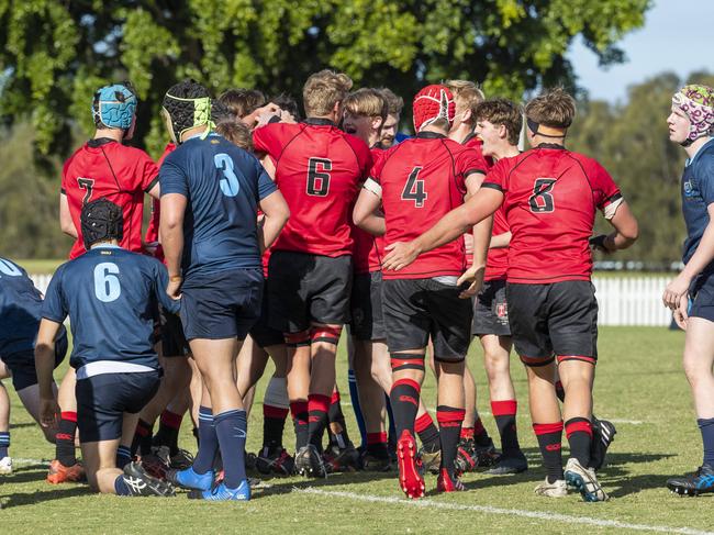 Terrace celebrate try in the GPS 1st XV Rugby game between Brisbane Grammar and Gregory Terrace at Northgate, Saturday, July 30, 2022 - Picture: Richard Walker