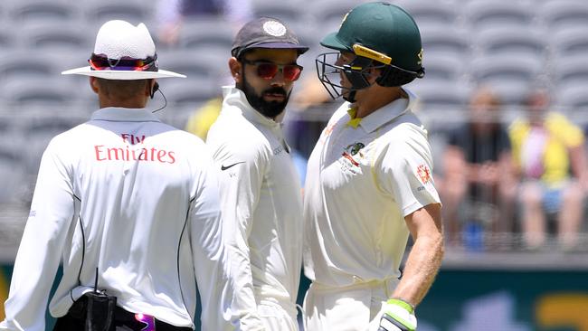 Things got a little physical between Virat Kohli and Tim Paine during the second Test in Perth.