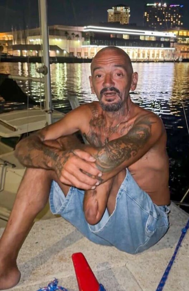 Lieutenant Dan, a one-legged sailor who faced a hurricane in his run-down sailboat, claimed someone put crystal meth in his water bottle. Picture: TikTok