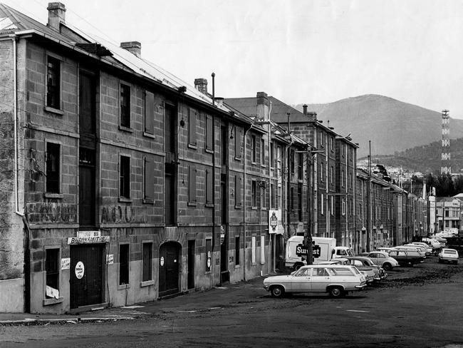 The run-down and derelict buildings in Salamanca Place in 1969.