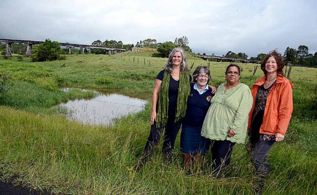 TEAM PROJECT: From left, Lismore City Council Vanessa Ekins, Ros Sten and Jenny Smith from Banyam-Baigham Landcare and Lismore City Council environmental strategies officer Vanessa Tallon are working hard towards restoring Slaters Creek in North Lismore. Picture: Cathy Adams