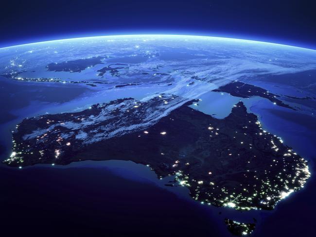 Australia with city lights from space at night - Earth daytime series (Elements of this 3d image furnished by NASA - source maps from http