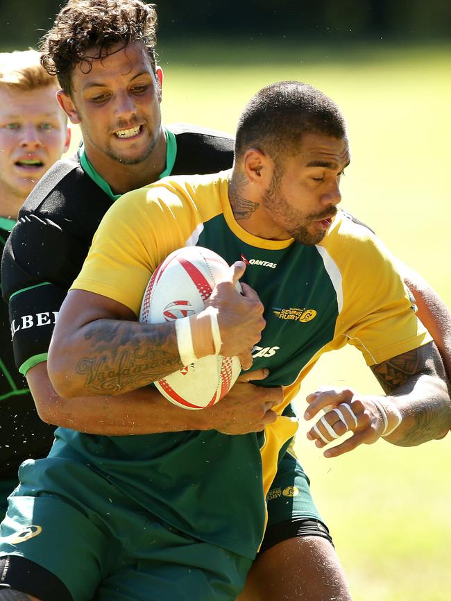 Frank Winterstein training with the Australian sevens rugby team. Picture Gregg Porteous