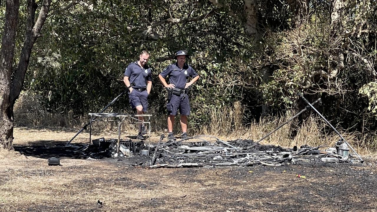 Ms More and a man were injured in a tent and grassfire at a campsite used by homeless people in Bundaberg.