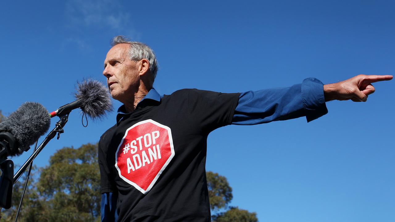 Bob Brown speaks during a stop-Adani rally outside Parliament House on May 05, 2019. Picture: Lisa Maree Williams/Getty Images