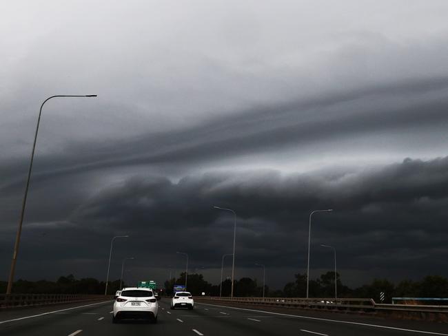 Storm clouds approaching North Brisbane. Picture Lachie Millard