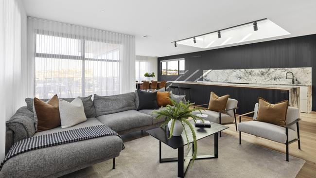 A skylight maximise the light in the open-plan living area.