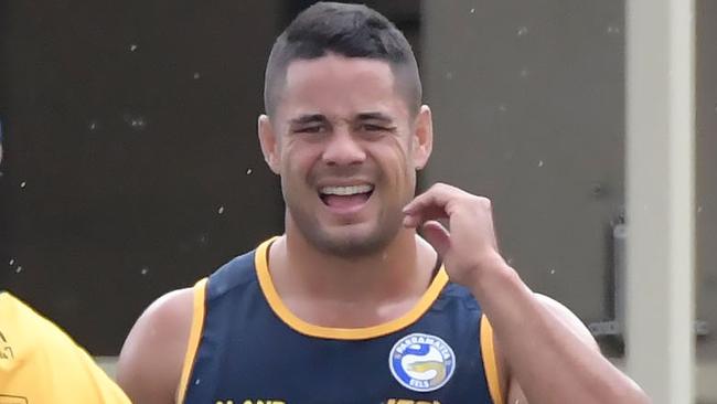 Jarryd Hayne during his first training session back with the Eels.