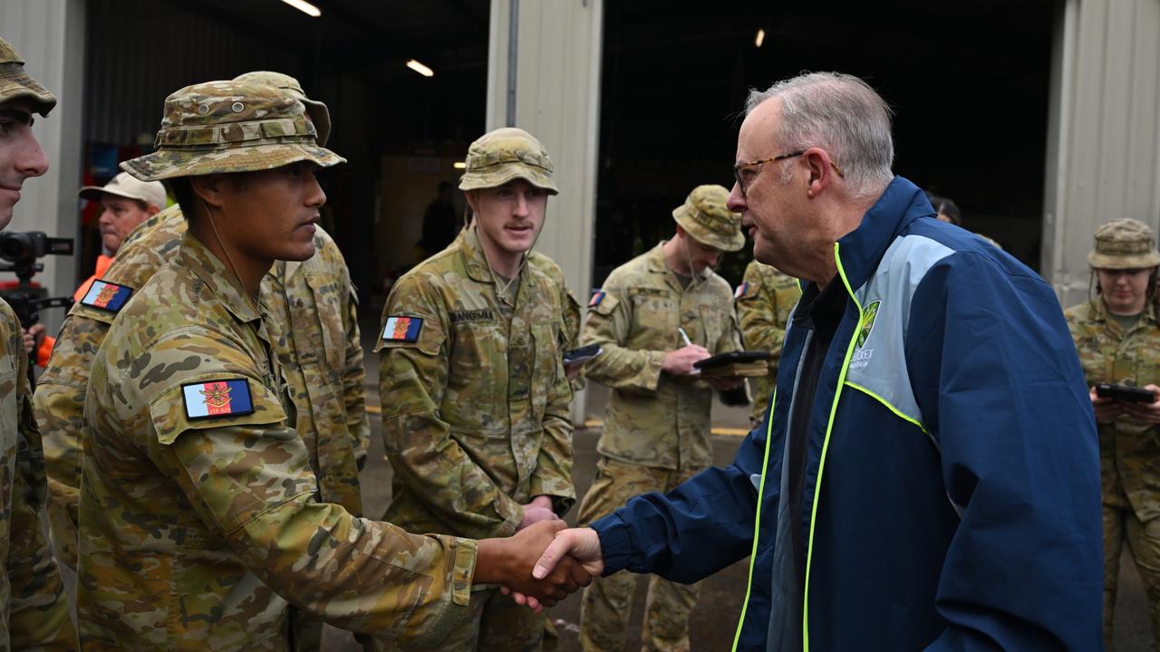 Anthony Albanese visited flood affected communities in Taree on Tuesday. Picture: Dean Lewins/POOL/ NewsWire