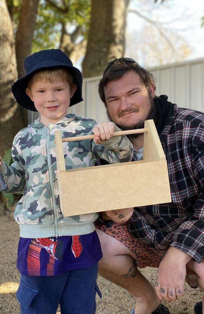 Max John Knight, 5, died in a tragic fire at his Murphy's Creek home on Fathers Day, 2023. His father, Harley Knight (pictured right) suffered burns to 40 per cent of his body and was placed in an induced coma.