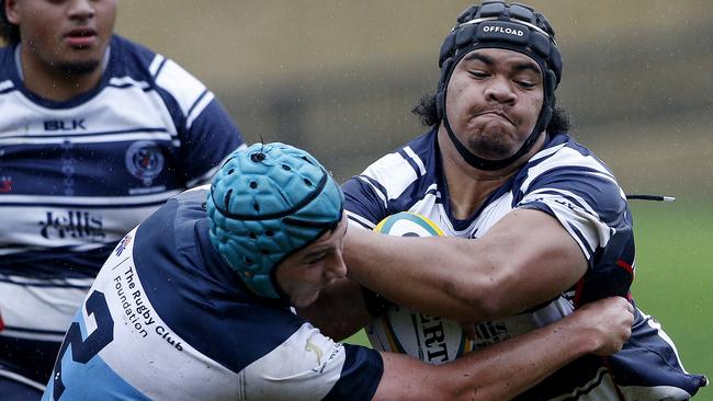 NSW Barbarians' Ben Park tackles Victoria's Valu Seinafo at the 48th Australian School Rugby Championships at Knox Grammar last year. Picture: John Appleyard