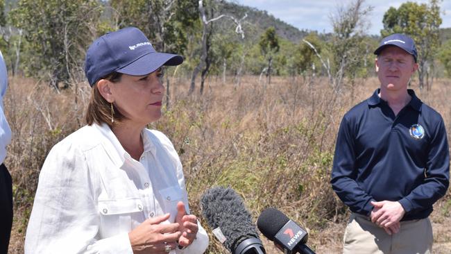 LNP Leader Deb Frecklington and Gilmour Space Technologies co-founder and CEO Adam Gilmour make the major announcement at Abbot Point.