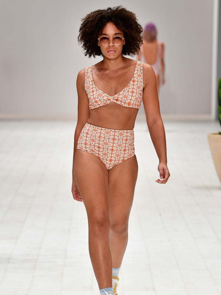 A model walks the runway in a design by Camp Cove Swim during the Swim show at Mercedes-Benz Fashion Week Resort 19 Collections at Carriageworks on May 14, 2018 in Sydney, Australia. (Photo by Stefan Gosatti/Getty Images)