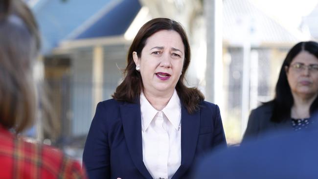 Premier Annastacia Palaszczuk, and Education Minister Grace Grace at a return to school related media conference on Monday. Photo Steve Pohlner