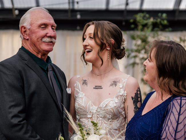 Mick Walker, who has been diagnosed with cancer, with his daughter Steph Walker and wife Raelene. Picture: Supplied by family