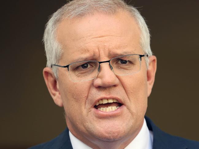 CANBERRA, AUSTRALIA - NewsWire Photos APRIL 10, 2022: Prime Minister Scott Morrison spoke to media at a press conference at Parliament House in Canberra.Picture: NCA NewsWire / Gary Ramage