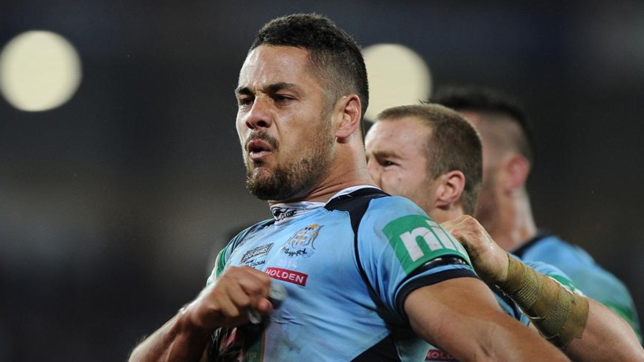 BRISBANE, AUSTRALIA - MAY 28: Jarryd Hayne of the Blues celebrates victory during game one of the State of Origin series between the Queensland Maroons and the New South Wales Blues at Suncorp Stadium on May 28, 2014 in Brisbane, Australia. (Photo by Matt Roberts/Getty Images)
