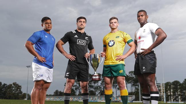 Under-20 captains Ivan Fepulea (Samoa), Luke Jacobson (New Zealand), Reece Hewat (Australia) and Temo Mayanavanua (Fiji).