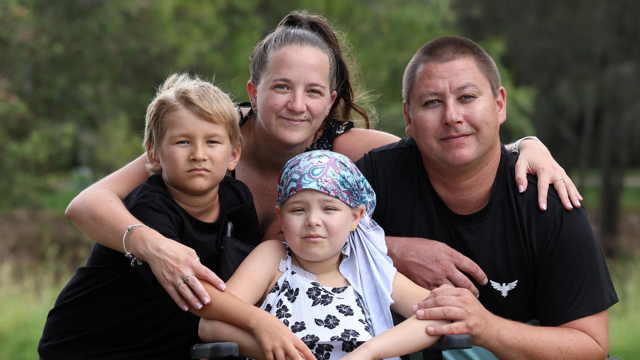 Skyler with mum and dad Michelle and Jason, and brother Max. Picture: Liam Kidston