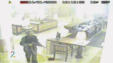 Shot of one of the perpetrators on a surveillance camera in the lobby of the Serena Hotel in Kabul.