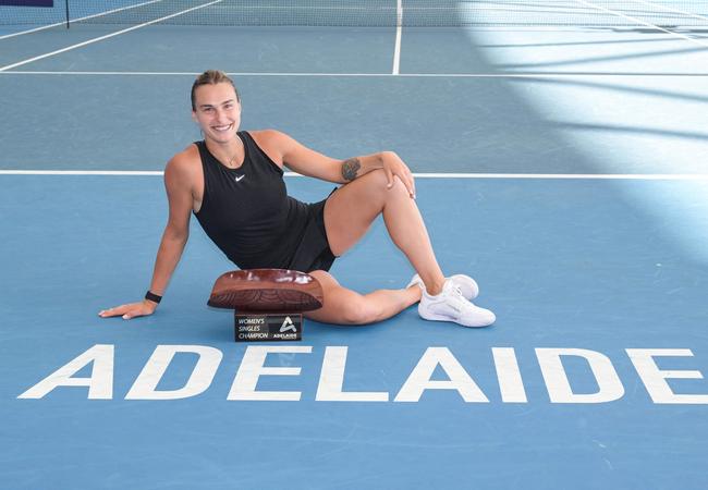 Aryna Sabalenka celebrates with the trophy. Picture: AFP