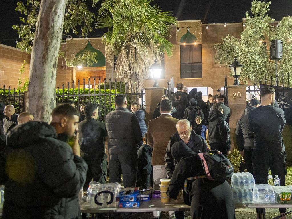 Mourners gather at Al Rahman mosque in Kingsgrove after the death of Hezbollah leader. Photo Jeremy Piper