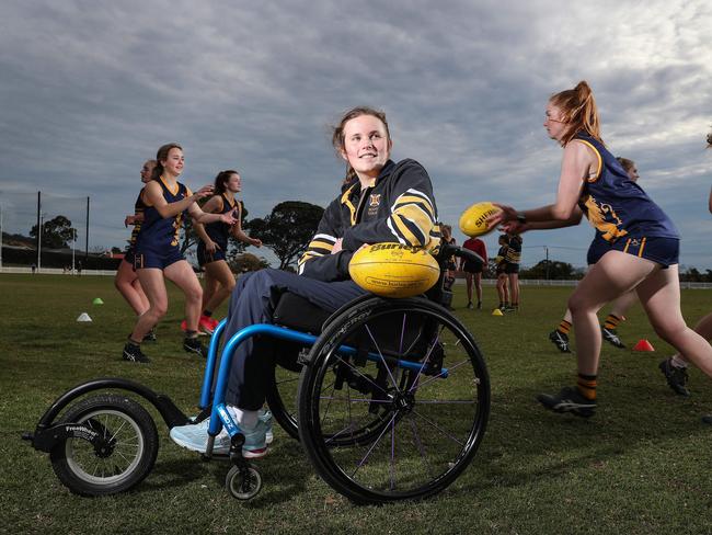 Katelin Gunn during training for the Scotch College girls’ football team. Picture: SARAH REED