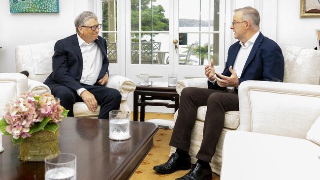 Bill Gates with Anthony Albanese at Kirribilli House on Saturday. Picture: Rhett Wyman