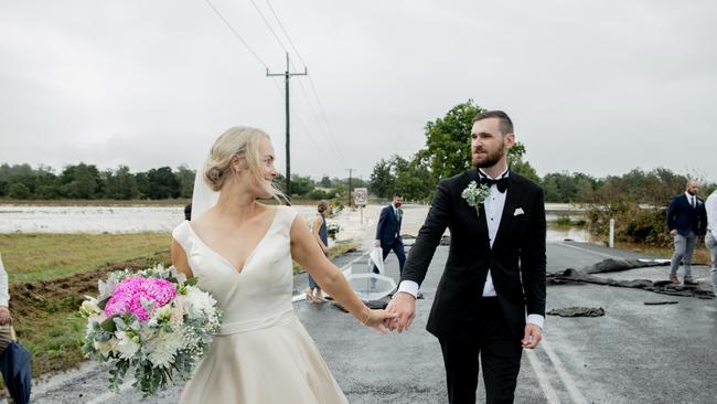 . A pregnant bride-to-be was saved at the last minute with the use of a chopper after flash floods threatened her wedding day. Picture: Amanda Hibbard