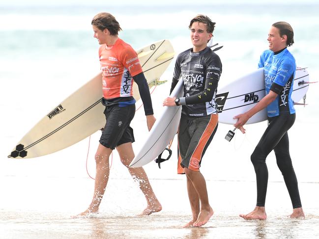 The finals of the boys individual events at the Australian Interschools Surfing Championships Friday May 24, 2024. Picture, John Gass