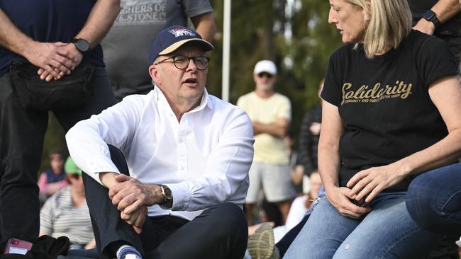 Prime Minister Anthony Albanese at the rally. Picture: NCA NewsWire/Martin Ollman