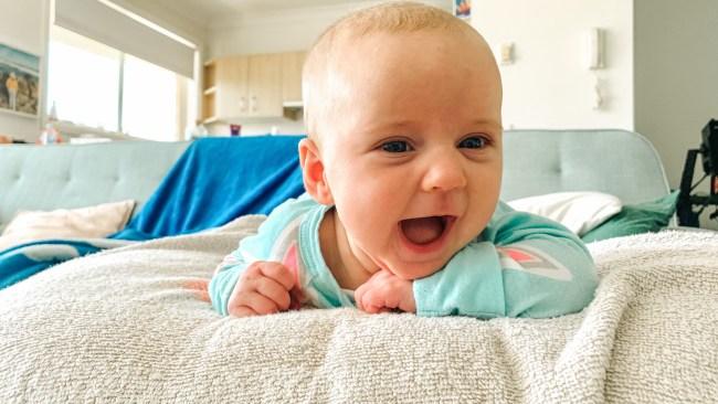 Tummy time! Smiles like this one were rare when Aoife was a baby. Picture: Supplied